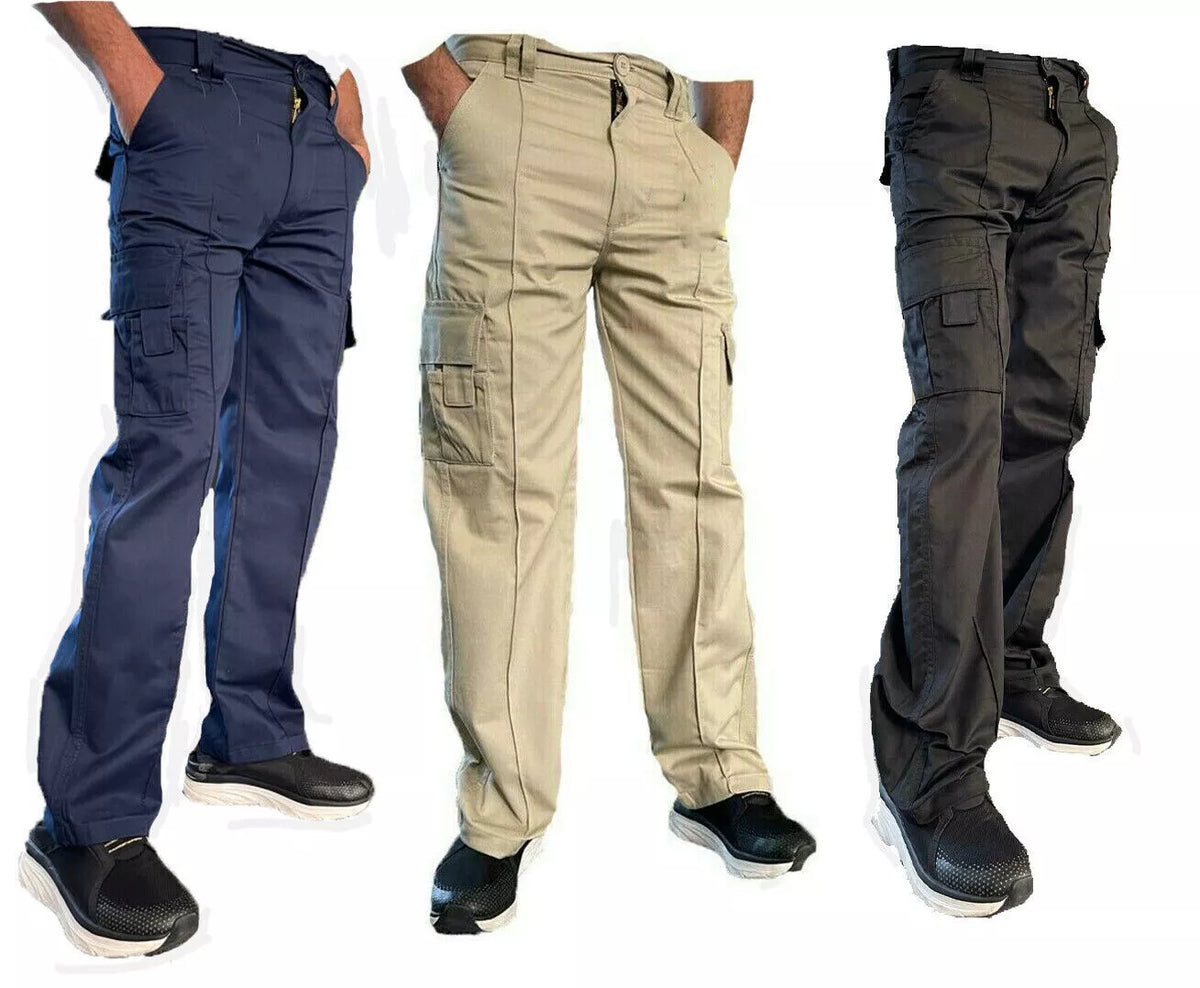 Mens Cargo Combat Work Trousers Size 26 to 56 Black Navy & Brown