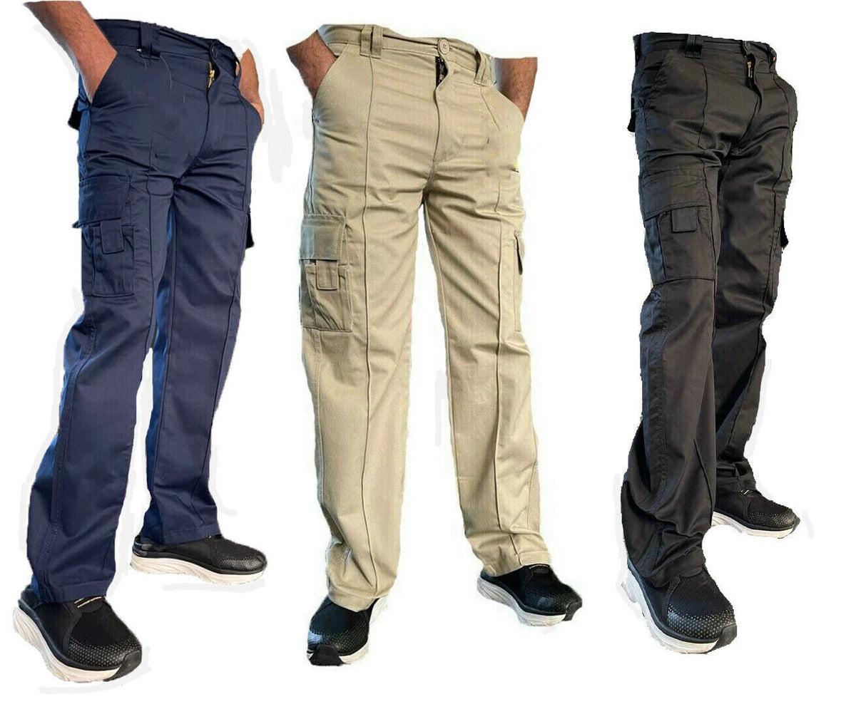 Mens Cargo Combat Work Trousers Size 26 to 56 Black Navy & Brown