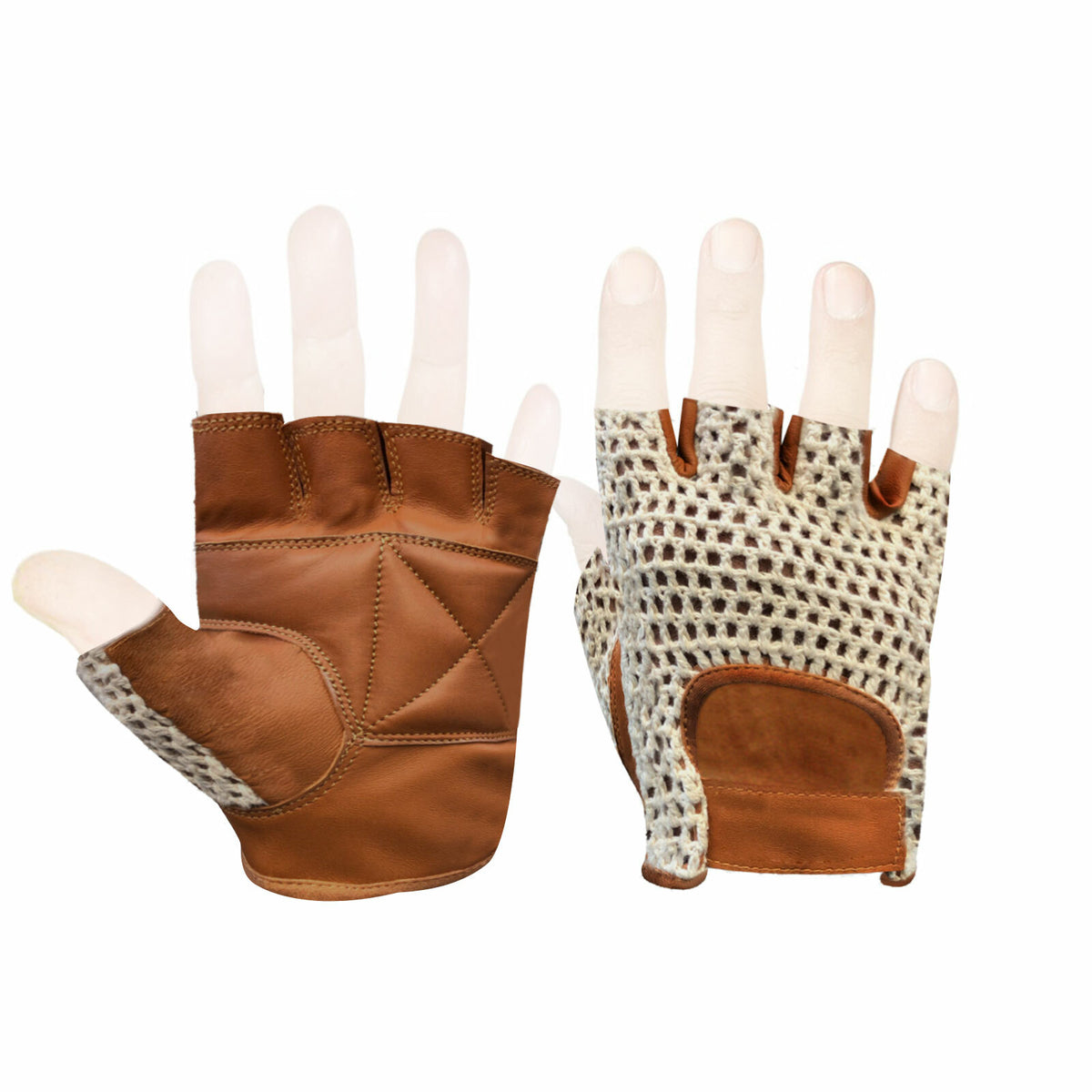 Weight lifting fingerless gloves crochet leather padded gym training cycling