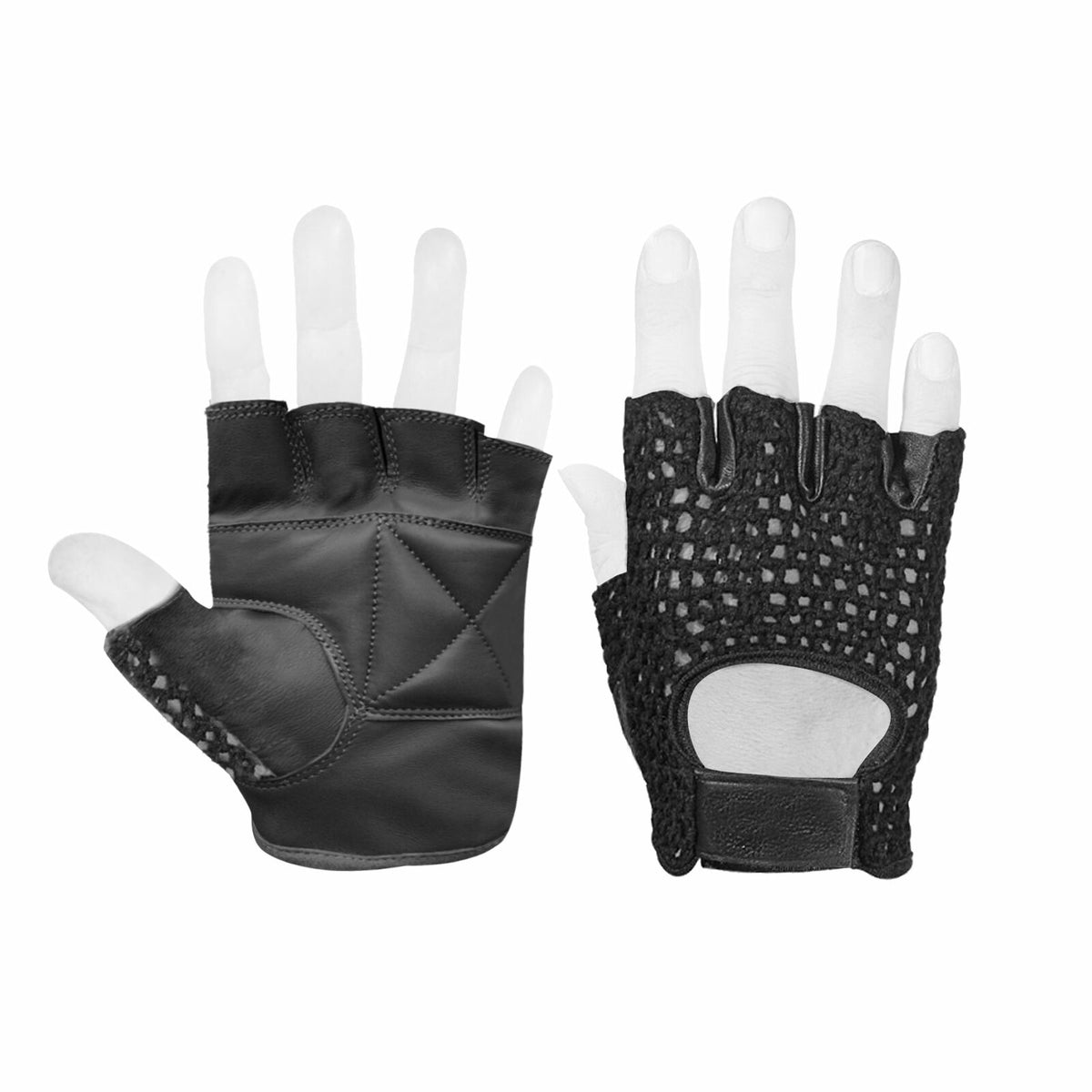 Weight lifting fingerless gloves crochet leather padded gym training cycling
