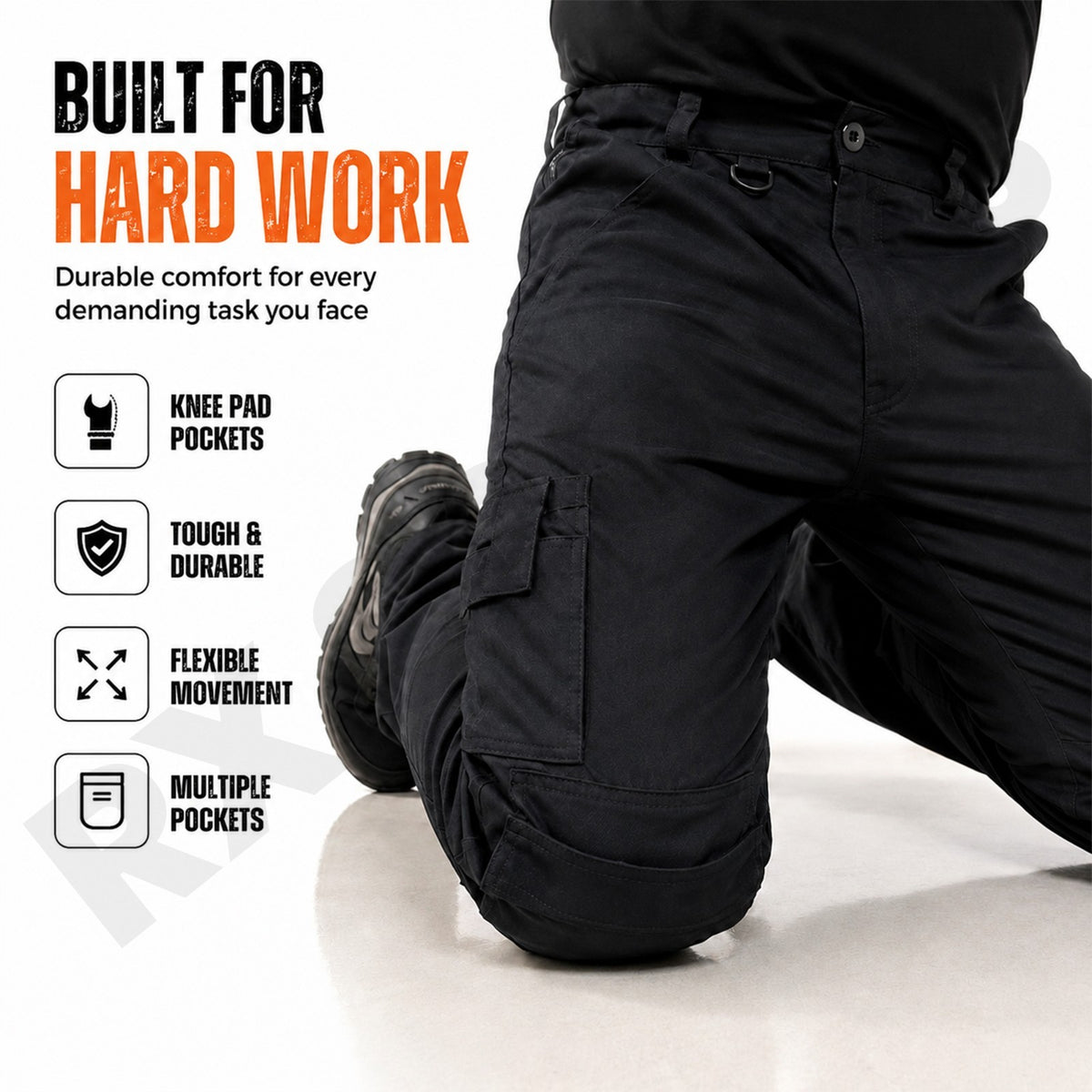 Men's Combat Cargo Work Trousers SEMI ELASTICATED WAISTBAND with KNEE PAD POCKET