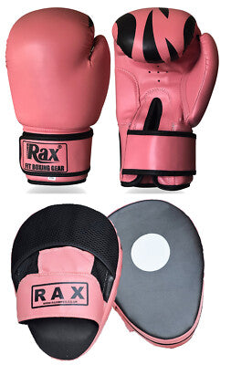 Pink Curved Focus Pads With Boxing Gloves Hook and Jab Punch Bag Kick MMA R A X