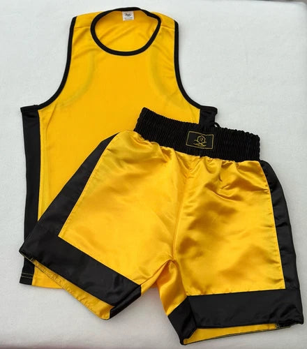 Kids Boxing Shorts & Top 2 Piece Thai Kick MMA Set High Quality Satin Fabric