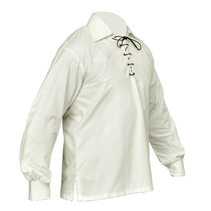 Off-White Highland Ghillie Shirt Scottish Jacobite Kilt Shirt Leather Cord M-2XL