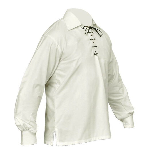 Off-White Highland Ghillie Shirt Scottish Jacobite Kilt Shirt Leather Cord M-2XL