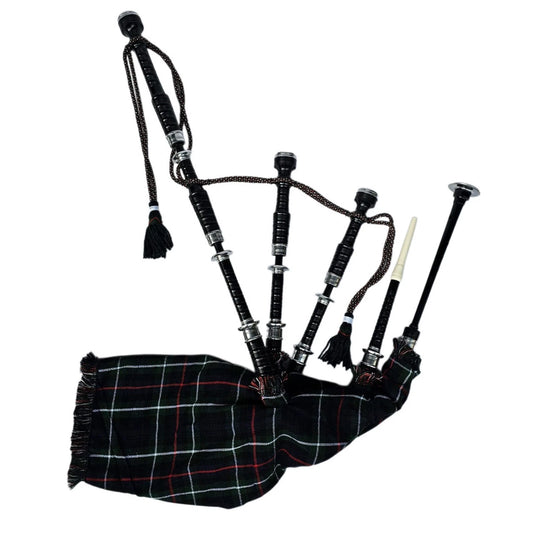 Mackenzie Tartan & Silver Mounts Highland Bagpipe, Carry Bag & Accessories