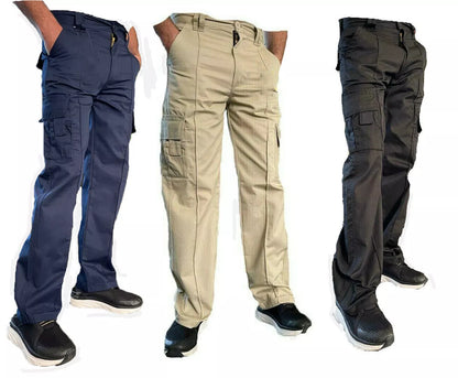 Mens Cargo Combat Work Trousers Size 26 to 56 Black Navy & Brown