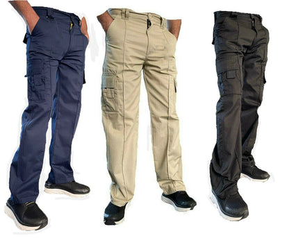 Mens Cargo Combat Work Trousers Size 26 to 56 Black Navy & Brown