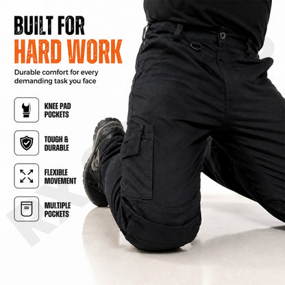 Men's Combat Cargo Work Trousers SEMI ELASTICATED WAISTBAND with KNEE PAD POCKET
