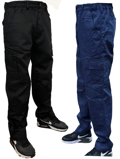 Men's Combat Cargo Work Trousers SEMI ELASTICATED WAISTBAND with KNEE PAD POCKET